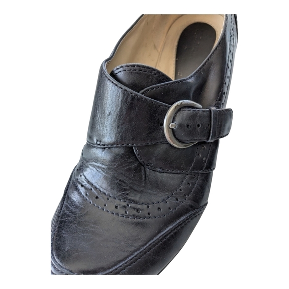 Naturalizer Black Leather Heeled Loafers Shoes Buckles Decorative Stitching 7W - Picture 4 of 12